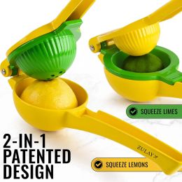 Metal 2-In-1 Lemon Lime Squeezer - Hand Juicer Lemon Squeezer - Max Extraction Manual Citrus Juicer (Vibrant Yellow and green Atoll)