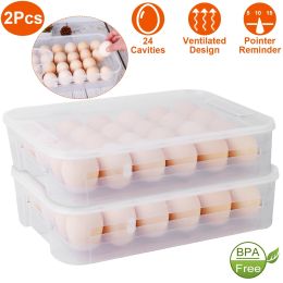 2Pcs Plastic Egg Holder Stackable Egg Storage Box Egg Rack for Refrigerator 24 Cavity Per Container