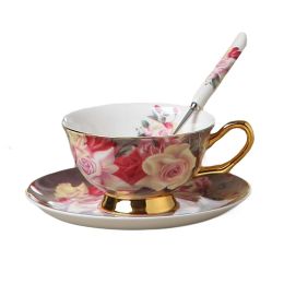 Coffee Cup Set Porcelain Tea Cup Tea Cup and Saucer Set with Spoon 6.8 OZ