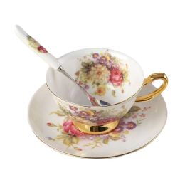 Tea Time Cup Saucer Spoon Set Coffee Cup Set Porcelain Tea Cup Ceramic Mug 6.8OZ