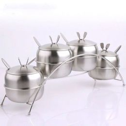 4 PCS Stainless Steel Seasoning Container Set Condiment Serving Bowls Kitchen Spice Jars with Stand Rack and Spoons