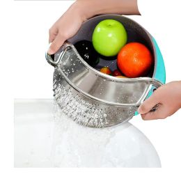 Stainless Steel Colander Food Strainer Clip-on Kitchen Food Strainer Fit for All Pots and Bowls with Hand Grips Draining Foods