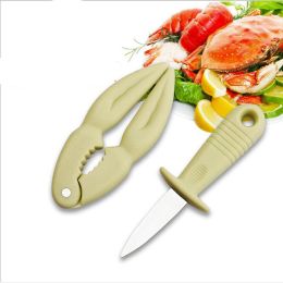 Oyster Knife 2 in 1 Knife and Clamp Set - Sharp-Edged Lobster Crab Clamp Shell Pliers Seafood Opener Kit Kitchen Tool