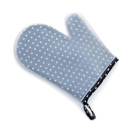 Set of 2 Transparent Oven Mitts Clear Polka DOT Silicone Cotton Lining Heat Resistant Waterproof Washable Kitchen Oven Gloves for BBQ Grilling Baking