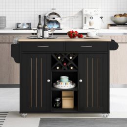 Kitchen Island Cart with Two Storage Cabinets and Four Locking Wheels; Wine Rack; Two Drawers; Spice Rack; Towel Rack