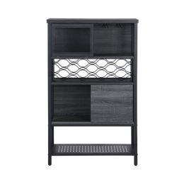 Industrial Bar Cabinet with Wine Rack for Liquor and Glasses; Wood and Metal Cabinet for Home Kitchen Storage Cabinet