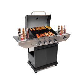 Propane Grill 4 Burner Barbecue Grill Stainless Steel Gas Grill with Side Burner and Thermometer for Outdoor BBQ;  Camping