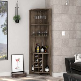 Bouvet Corner Bar Cabinet; Three Shelves; Eight Built-in Wine Rack; Two Side Shelves