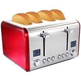LED Screen Shows 4 Slice Toaster In Stainless Steel