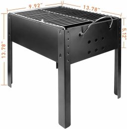 YSSOA 14&rdquo; Portable Grill Charcoa Barbecue Grill; Small D; Portable Grill; Detachable Grill ; Mini Tabletop Camping Grill BBQ; Black