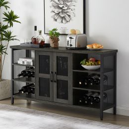 JHX Industrial Wine Bar Cabinet; Liquor Storage Credenza; Sideboard with Wine Racks & Stemware Holder (Dark Grey; 55.12''w x 13.78''d x 30.31' ' h)