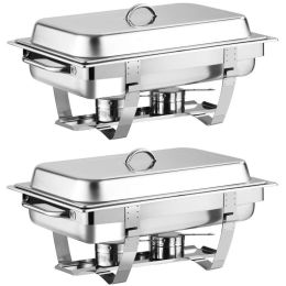 9 Quart 2 Packs Chafing Dish Chafer Dishes Buffet Set Stainless Steel Rectangular Chafing Dish Set