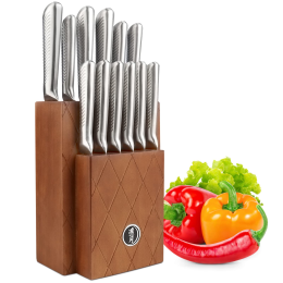 13 Pieces Kitchen Knife Set with Block;  German Steel Knife Block Set with 6pcs Serrated Steak Knives;  Ultra Sharp Chef Knife Set with Hollow Handle