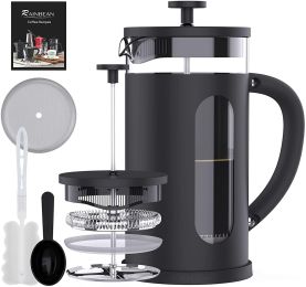 French Press Coffee Tea Maker; with 4 Level Filtration System Borosilicate Glass Durable Stainless Steel Thickened Heat Resistant