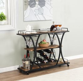 Industrial Black Bar Serving Cart for home with Wine Rack and Glass Holder;  3-tier Shelves;  Metal Frame